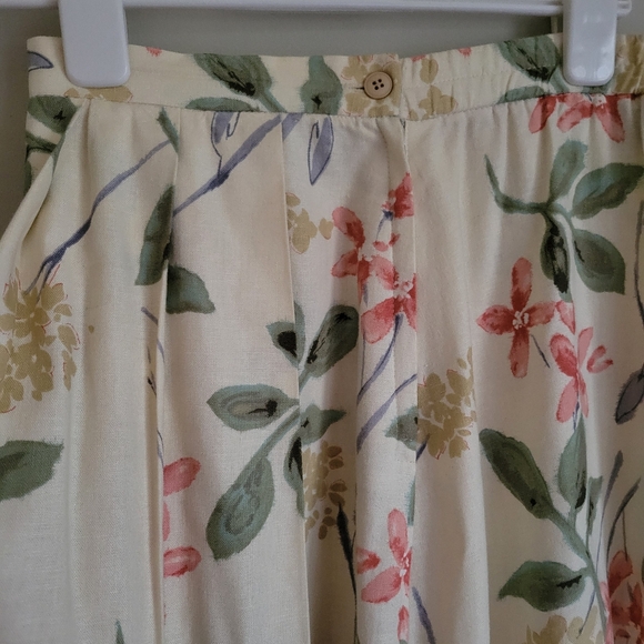 Vintage Orvis Linen Blend Pleated Maxi Cottagecore Floral A-line USA Skirt - Picture 3 of 7